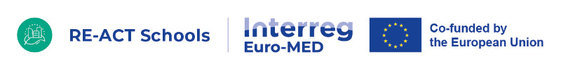 Logo progetto RE-ACT Schools e Programma Europeo Interreg Euro-MED
